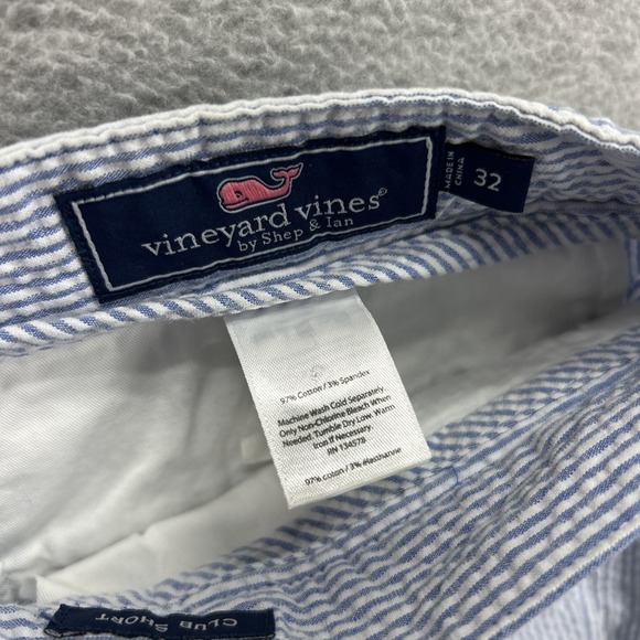 Vineyard Vines Club Shorts Mens 32 Blue Hickory Stripe Conductor Seersucker - Picture 3 of 7